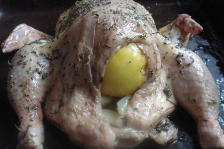 Курочка в гнёздышке - курица в чесночном креме с картофелем в лимонном соке: шаг 4