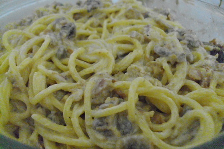 Спагетти"карбонара"с шампиньонами.: шаг 9