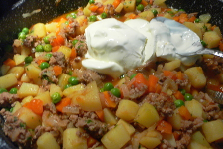 Тушёная картошка с луком и фаршем( geschmortes zwiebelhackfleisch ): шаг 5