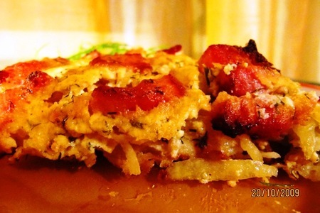 Картофельная запеканка под сырно-шкварочным соусом: шаг 8