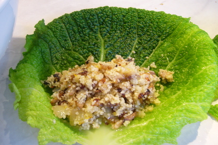 Вегeтарианские голубцы из савойской капусты с грибами и кус-кусом под фасолевым соусом: шаг 4