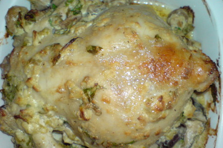 Цыплёнок по-домашнему,с маринованными грибами и сметаной: шаг 6