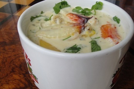 Крабовый суп с гребешками,грибами и папайей: шаг 9