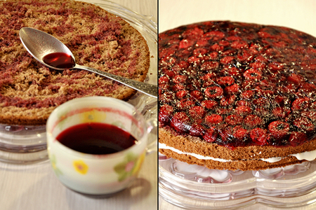 Шоколадный торт со сливочно-творожным кремом и прослойкой из вишневого желе (день рожденский): шаг 12