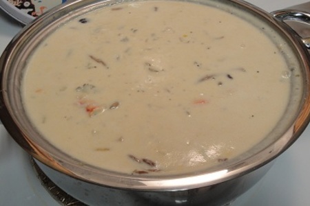 Крем суп с мясом королевского краба,придворными гребешками и грибами пиоппини: шаг 6