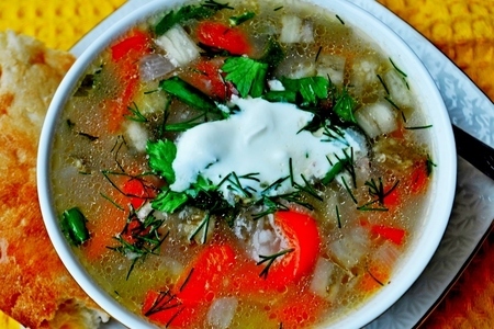 Суп куриный с рисом и  сезонными овощами или суп из "топора" для фм.: шаг 7