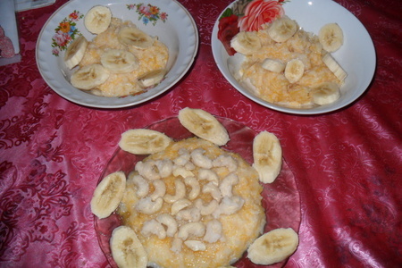 Молочная рисовая каша с тыквой,карамельными орешками и  бананом. дуэль.: шаг 9