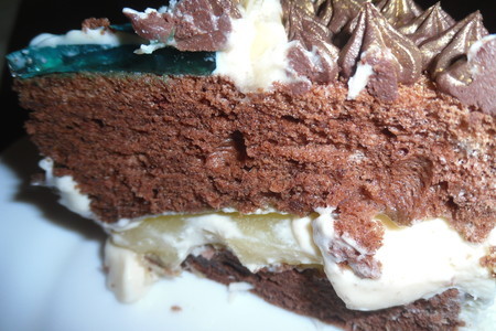 Шоколадный шифоновый торт с сливочным кремом и сюрпризом "озеро эвендим" : шаг 26