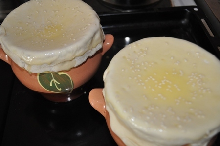 Тыквенный суп в горшочках с креветками,под слоёными "крышечками": шаг 9