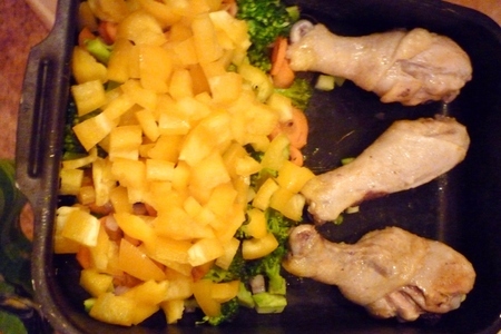 Запечённые овощи с рисовыми блинами и голенью цыплёнка "золотой петушок": шаг 7
