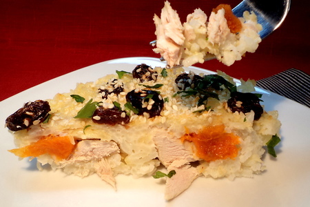 Филе цыпленка запеченное с рисом жасмин, курагой, изюмом и кунжутом!: шаг 8