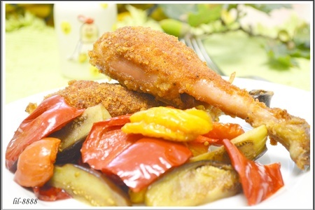 Курица в хлебных крошках со специями, с запеченными овощами.: шаг 4