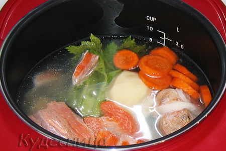 Крем-суп из сёмги с креветками : шаг 4
