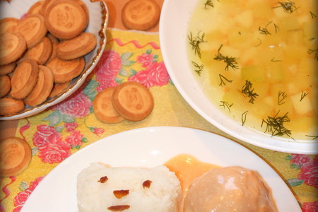 Суп из кабачка, куриные шарики с соусом, кисель молочный (идеальный обед для малыша за 60 минут): шаг 7