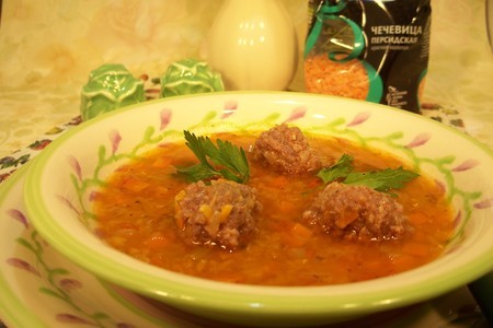 Чечевичный суп с тефтельками.  : шаг 4
