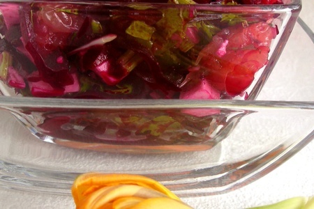 Салат из печеной свеклы и грейпфрута со шпинатом. фм « моя иллюстрация к рецепту».: шаг 4