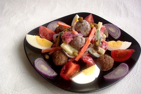 Салат   с машем и фрикадельками на восточный лад.: шаг 4
