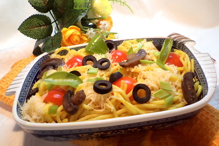 Спагетти  с грибами, помидорами и маслинами.: шаг 4