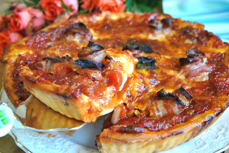 Мясной пирог с грудинкой, моцареллой и томатным соусом «праздник вкуса». тест-драйв с "окраиной": шаг 20