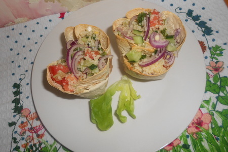 Овощной салат с кускусом в съедобных стаканчиках: шаг 8
