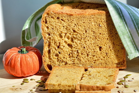 Пшенично-ржаной тыквенный хлеб с семечками и орехами  (рецепт для хлебопечки): шаг 9
