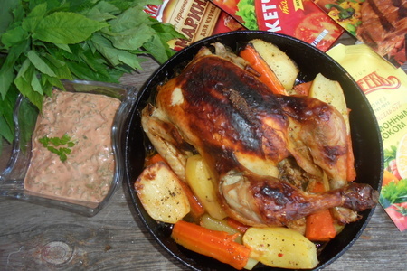Запеченная курица с ассорти-маринадом махеев с овощами и пикантным соусом: шаг 9