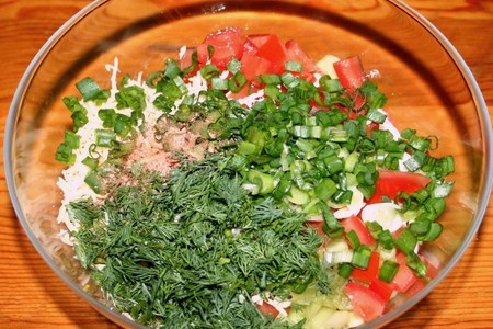 Фруктово-овощной салат с крабовыми палочками в банке #махеевънаприроде: шаг 7