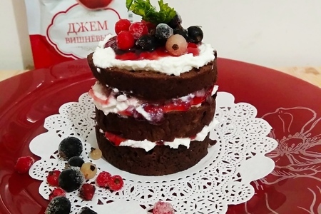Шоколадный кекс с рикоттой и вишневым джемом «махеевъ» «кусочки лета»: шаг 8
