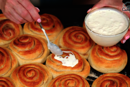 Сладкие булочки «синнабон» с корицей и сливочным кремом: шаг 7