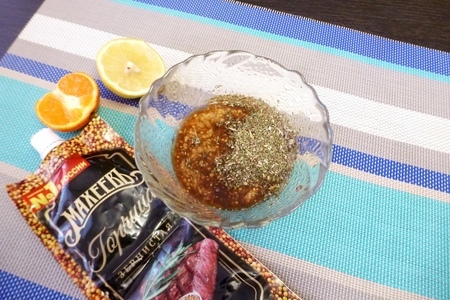 Рыбный тюрбан "новогодний" с мандарином и горчицей махеевъ: шаг 1