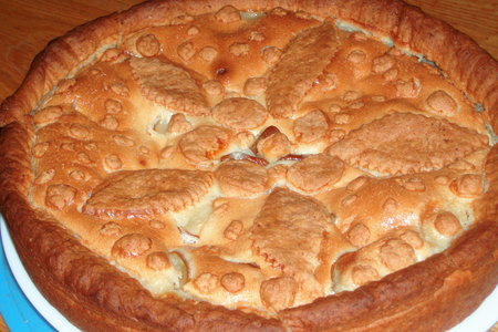 Твороженный пирог с яблочно-грушевой начинкой под сметанной заливкой: шаг 5