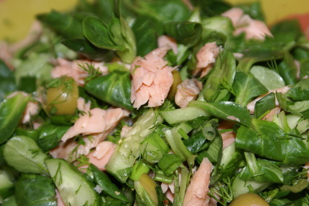 Зелёный салат с копченой горбушей: шаг 1