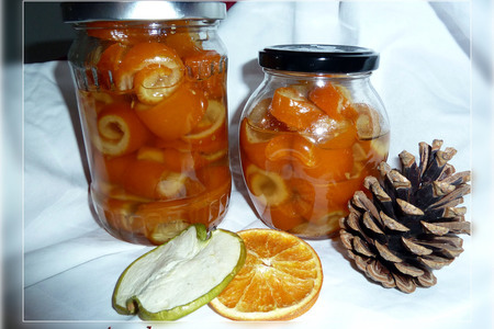 Фото к рецепту: Варенье зимнее из корок апельсиновые завитки