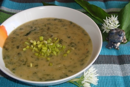 Фото к рецепту: Весенний суп állium ursínum (или по простецки – суп с черемшой)