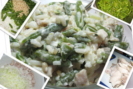 Фото к рецепту: Салат из курицы, зеленой фасоли и риса