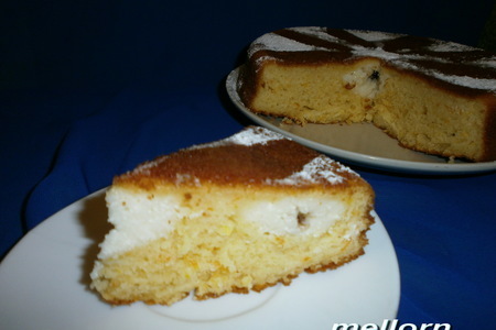 Фото к рецепту: Апельсиновый пирог с творогом и шоколадом