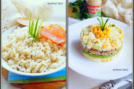 Жареный рис «монреаль» и рыбный салат «к празднику» на его основе