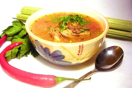 Фото к рецепту: Нахот шурва  ковурма или суп с нутом и бараниной по-узбекски. тест-драйв.