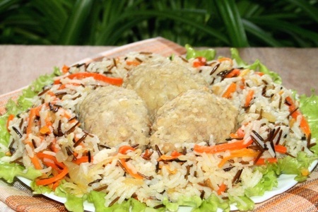 Мясные мини-зразы с сырной начинкой с рисом басмати mix  и овощами "птичье гнездо" за 20 минут