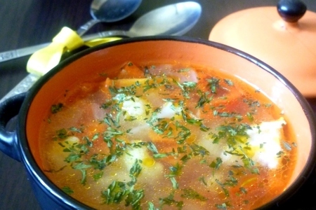 Фото к рецепту: Суп с penne rigate и запечёнными овощами