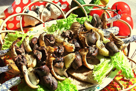 Фото к рецепту: Шашлык из нежной печёнки с луком и фенхелем