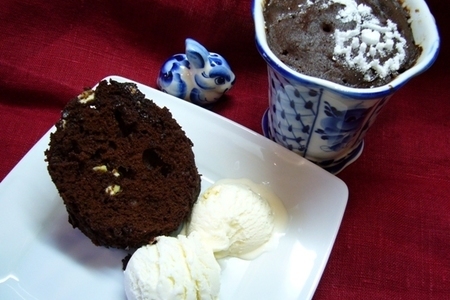 Фото к рецепту: Быстрый шоколадный кекс в микроволновке