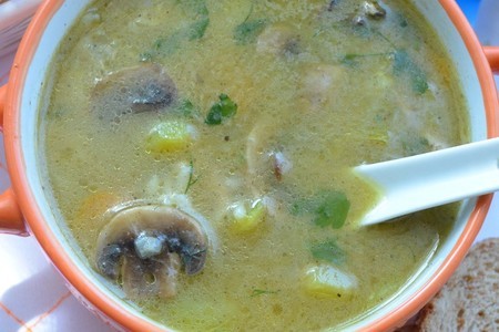 Фото к рецепту: Куриный суп с цукини и шампиньонами