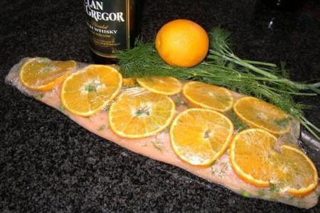 Фото к рецепту: Малосольный лосось в апельсинах