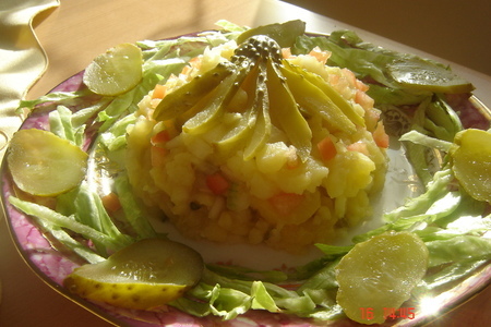 Фото к рецепту: Салат картофельный с солёными огурчиками