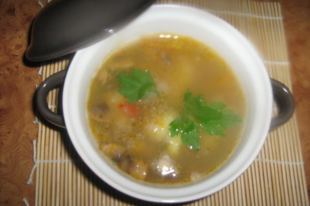 Фото к рецепту: Куриный суп с гречкой и клецками