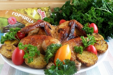Фото к рецепту: Лучшая курица в горчично-соево-медовом маринаде с горчицей «махеевъ».