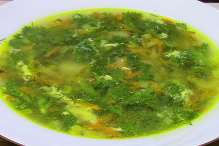 Фото к рецепту: Суп из крапивы с яйцом. весенний и полезный суп