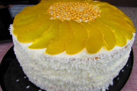 Фото к рецепту: Бисквитный торт с фруктами