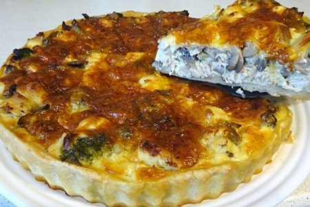 Фото к рецепту: Лоранский пирог с курицей, грибами и брокколи